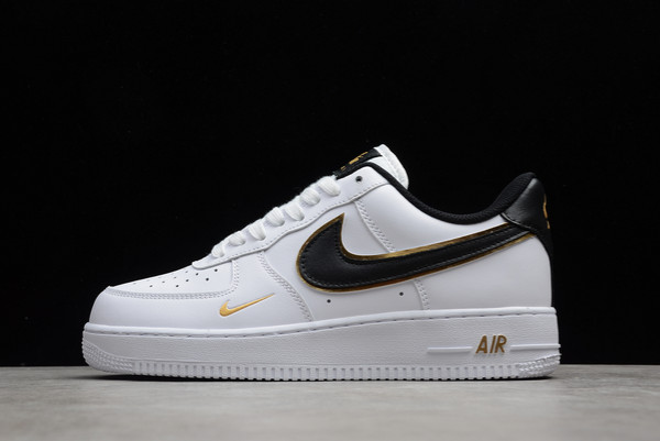 Hot Sale Nike Air Force 1 Low White Black Gold Double Swoosh DA8481-100