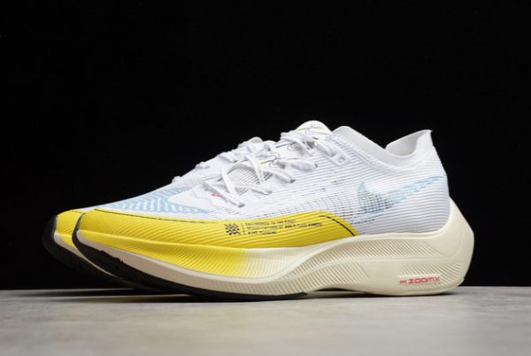 Men/Women Nike ZoomX VaporFly NEXT% 2 White/Yellow Strike Shoes DM9056-100-2