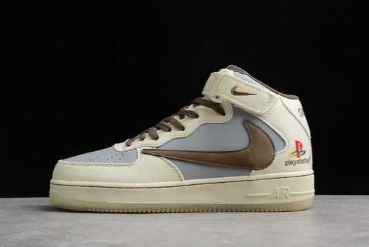 Best Sale Travis Scott x Sony Play Station 5 x Nike Air Force 1 07 TS PS5 Mid Beige Grey Brown BQ5828-202