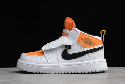 Hot Sale Kids Air Jordan 1 Mid White/Black-Orange Sneakers BQ6472-107