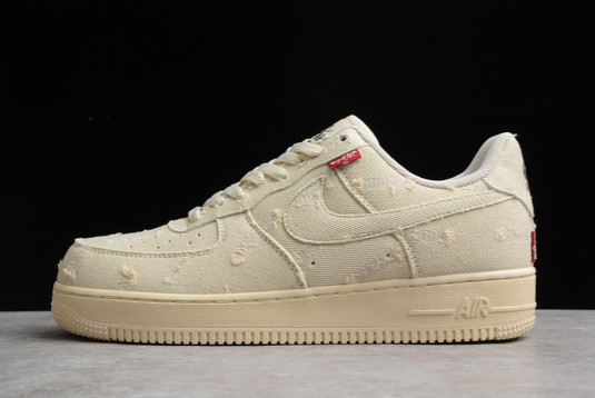 New Sale Levi’s x Nike Air Force 1 Beige Blue Unisex Shoes 315122-112