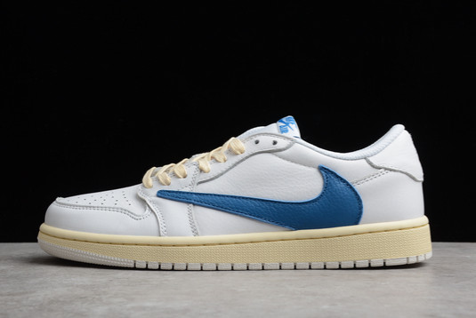 New Travis Scott x Fragment x Air Jordan 1 Low TS Cream White Blue For Sale CQ3277-100