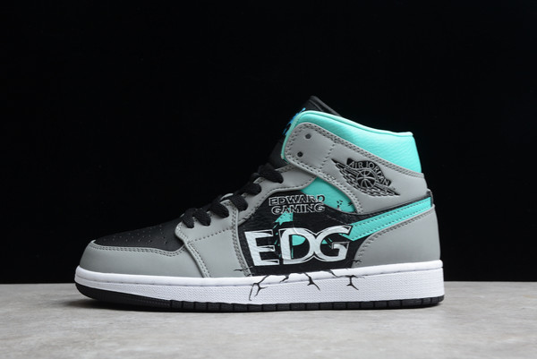 Nike Air Jordan 1 Mid AJ1 “EDG” 554724-063 Black/Grey-Aqua Blue