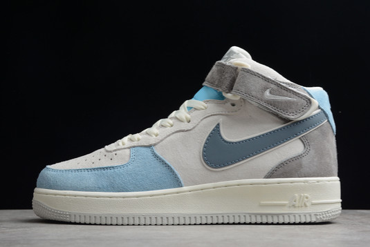 2022 Nike Air Force 1 ’07 Mid Beige/Light Blue-Gray Cheap Sale AL6896-559