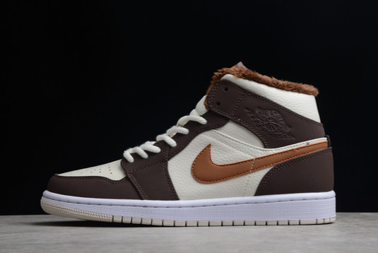 2022 Nike Air Jordan 1 Mid Cream/Dark Chocolate Sale DO6699-200