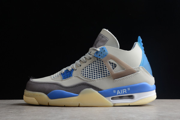 Brand New Off-White x Air Jordan 4 Retro Grey/Royal Blue Basketball Shoes CV9388-101