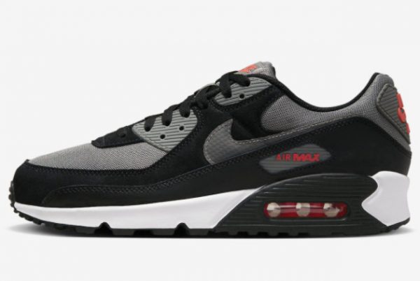 Shop Nike Air Max 90 Black Grey Red Lifestyle Shoes FD0664-001