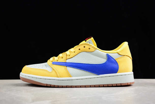 2024 Fragment x Travis Scott x Air Jordan 1 Low White Yellow Blue DZ4137-700 Basketball Shoes